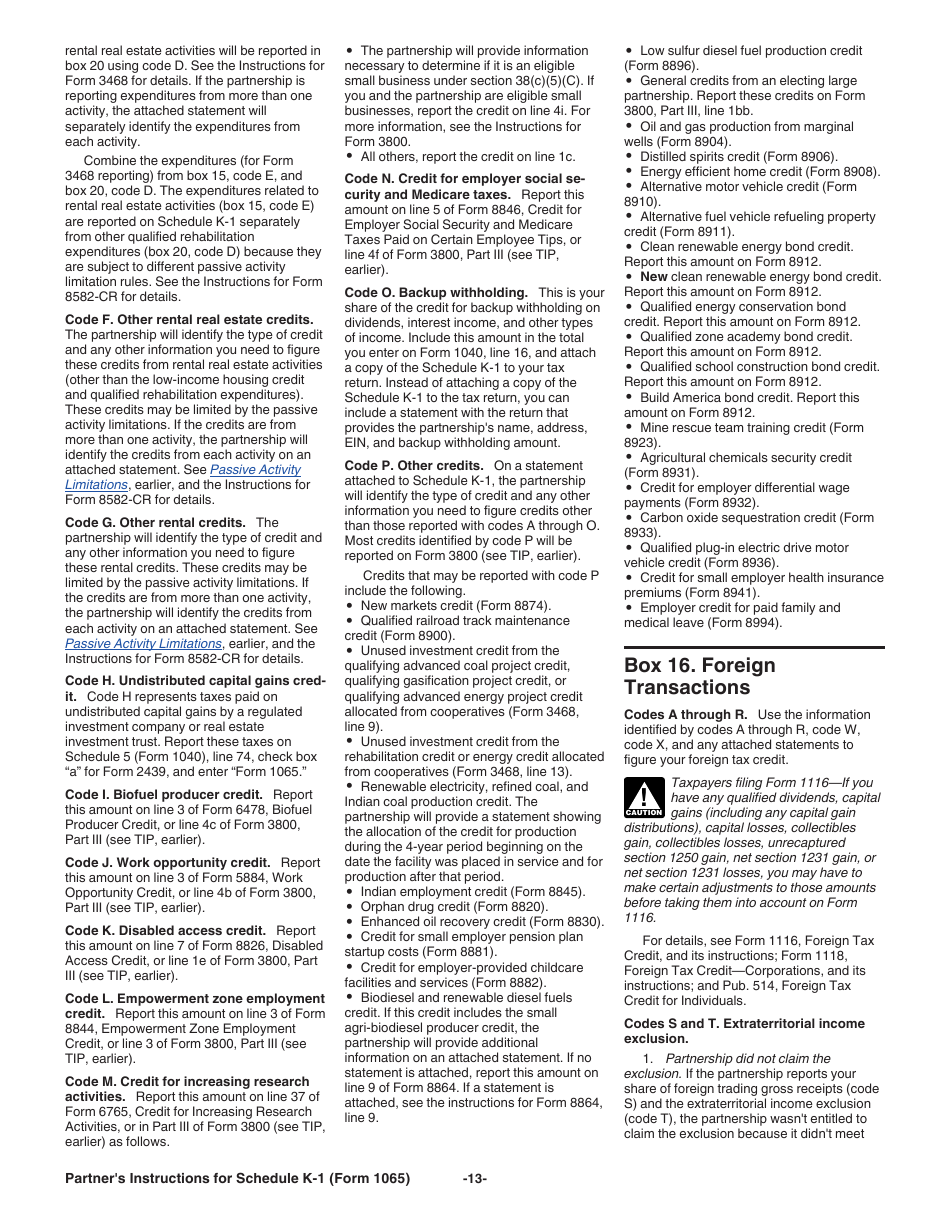Instructions for IRS Form 1065 Schedule K-1 Partners Share of Income, Deductions, Credits, Etc. (For Partners Use Only), Page 13