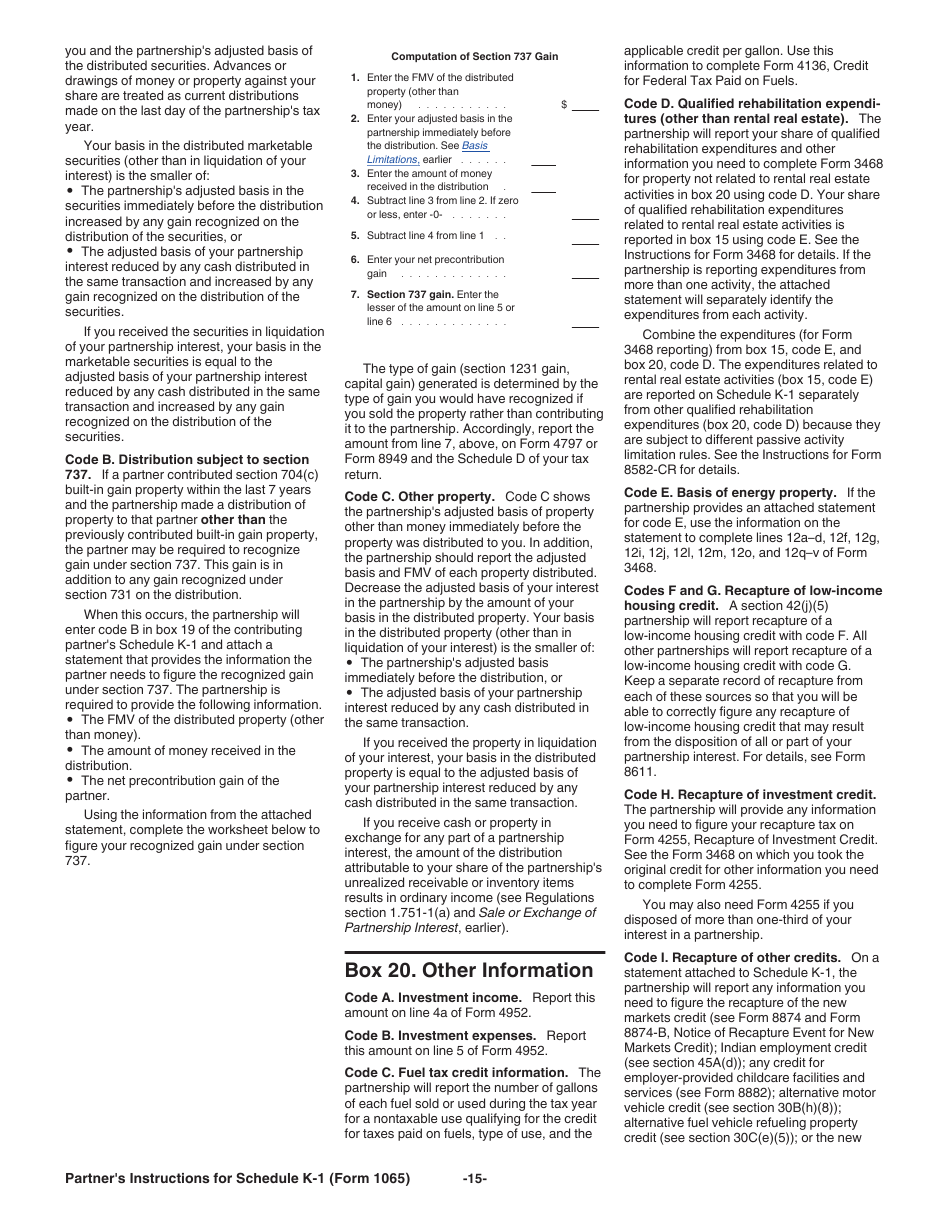 Instructions for IRS Form 1065 Schedule K-1 Partners Share of Income, Deductions, Credits, Etc. (For Partners Use Only), Page 15