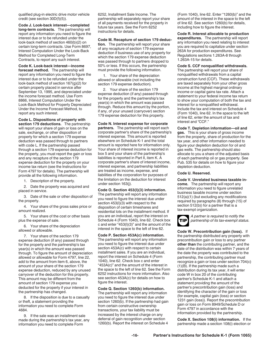 Instructions for IRS Form 1065 Schedule K-1 Partners Share of Income, Deductions, Credits, Etc. (For Partners Use Only), Page 16