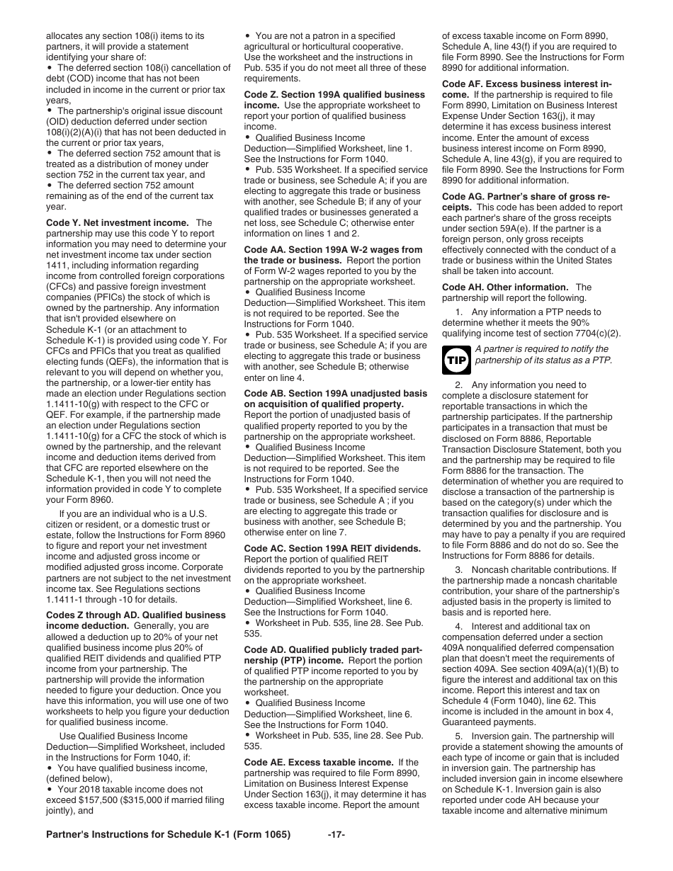 Instructions for IRS Form 1065 Schedule K-1 Partners Share of Income, Deductions, Credits, Etc. (For Partners Use Only), Page 17