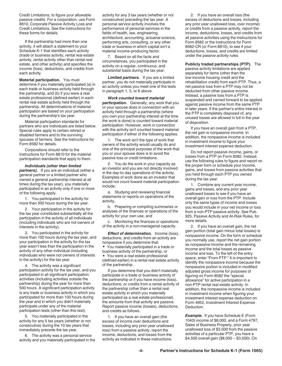 Instructions for IRS Form 1065 Schedule K-1 Partners Share of Income, Deductions, Credits, Etc. (For Partners Use Only), Page 4