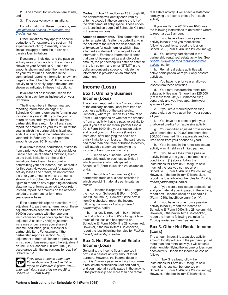 Instructions for IRS Form 1065 Schedule K-1 Partners Share of Income, Deductions, Credits, Etc. (For Partners Use Only), Page 7