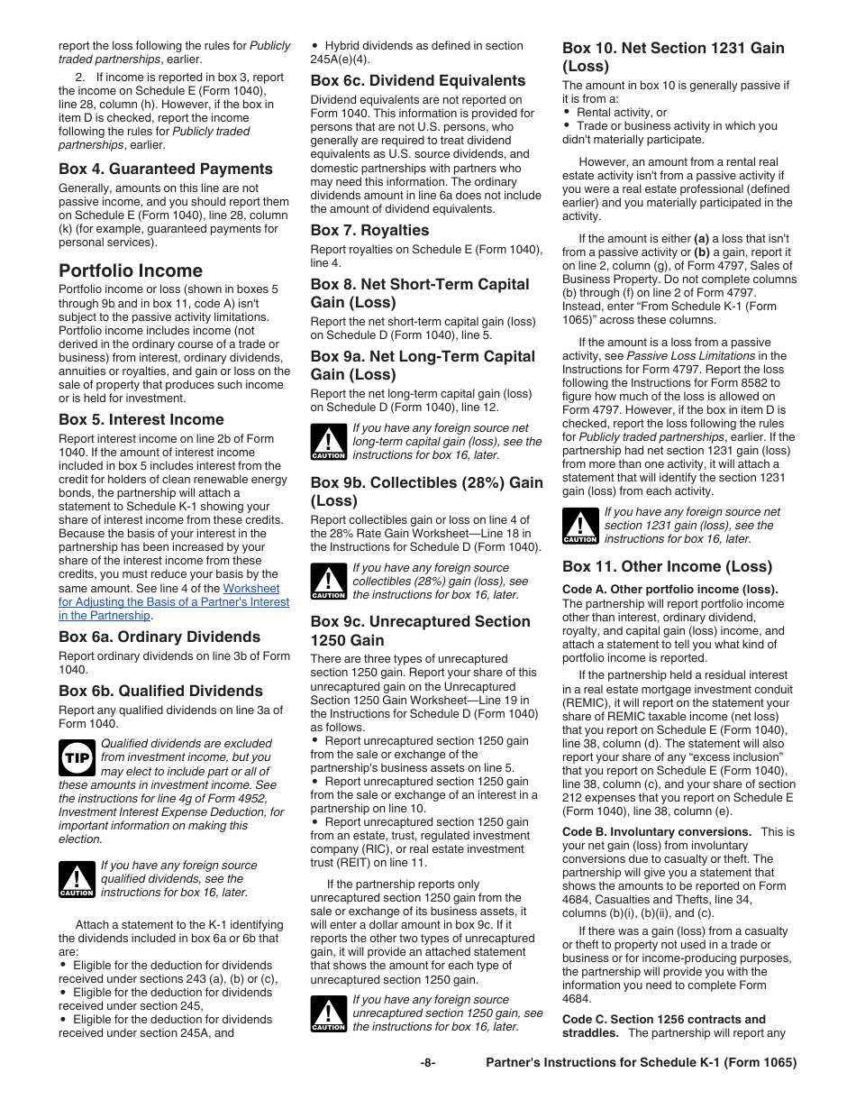 Instructions for IRS Form 1065 Schedule K-1 Partners Share of Income, Deductions, Credits, Etc. (For Partners Use Only), Page 8