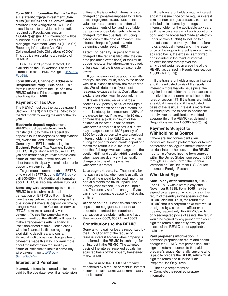 Instructions for IRS Form 1066 U.S. Real Estate Mortgage Investment Conduit (REMIC) Income Tax Return, Page 3