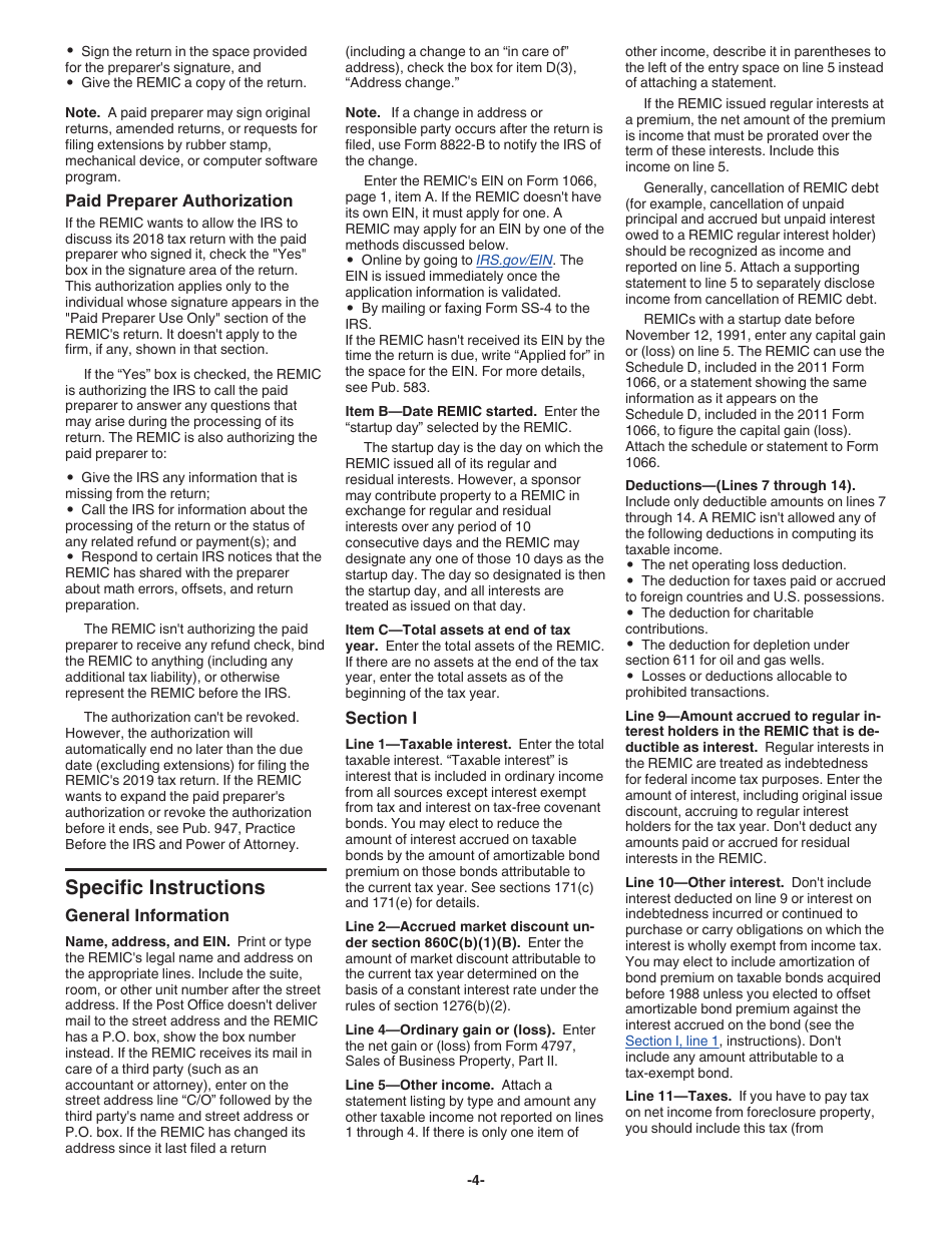 Instructions for IRS Form 1066 U.S. Real Estate Mortgage Investment Conduit (REMIC) Income Tax Return, Page 4