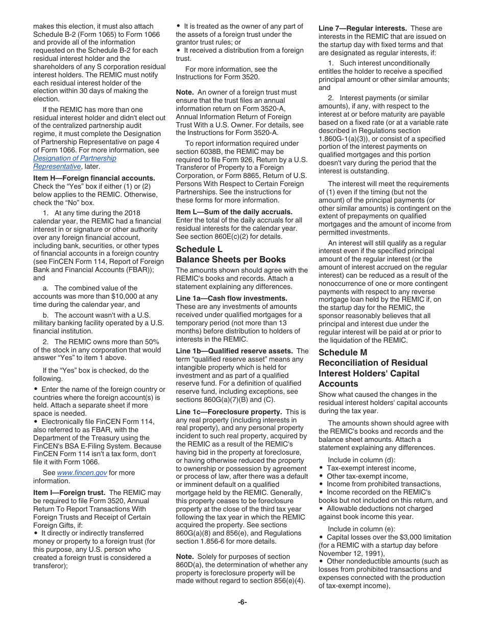Instructions for IRS Form 1066 U.S. Real Estate Mortgage Investment Conduit (REMIC) Income Tax Return, Page 6