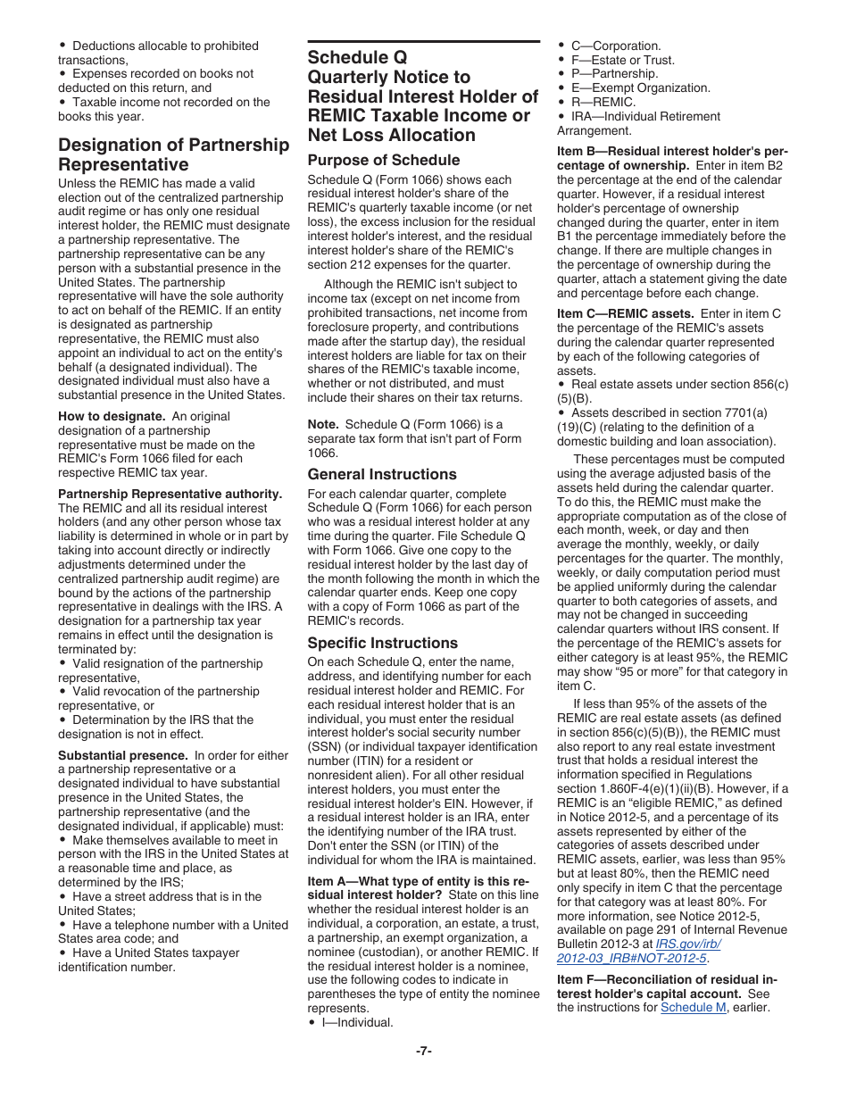 Instructions for IRS Form 1066 U.S. Real Estate Mortgage Investment Conduit (REMIC) Income Tax Return, Page 7