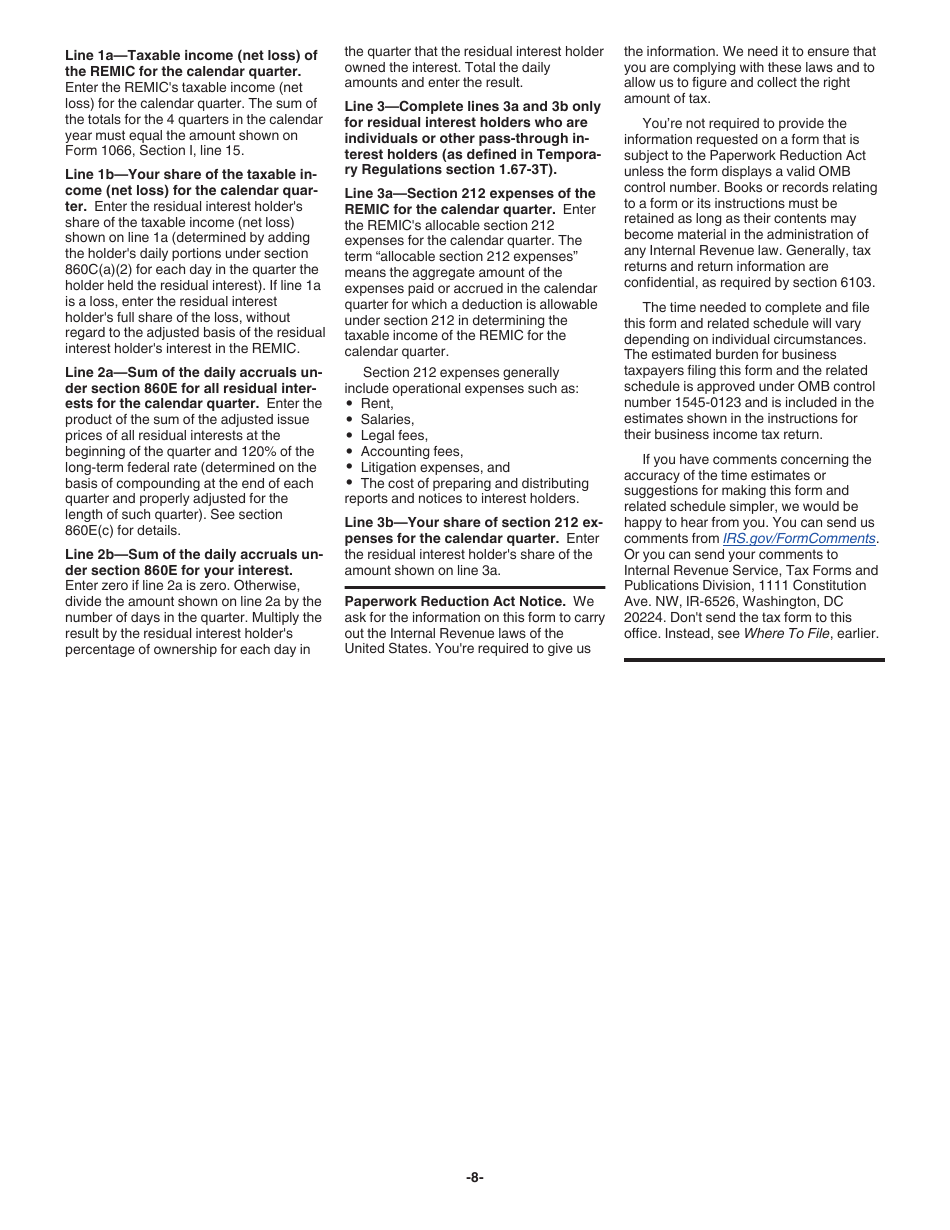 Instructions for IRS Form 1066 U.S. Real Estate Mortgage Investment Conduit (REMIC) Income Tax Return, Page 8