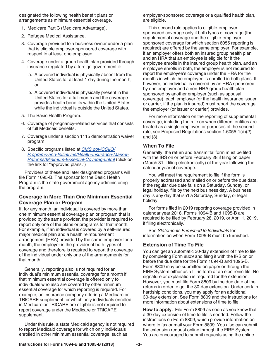 Instructions for IRS Form 1094-B, 1095-B, Page 3