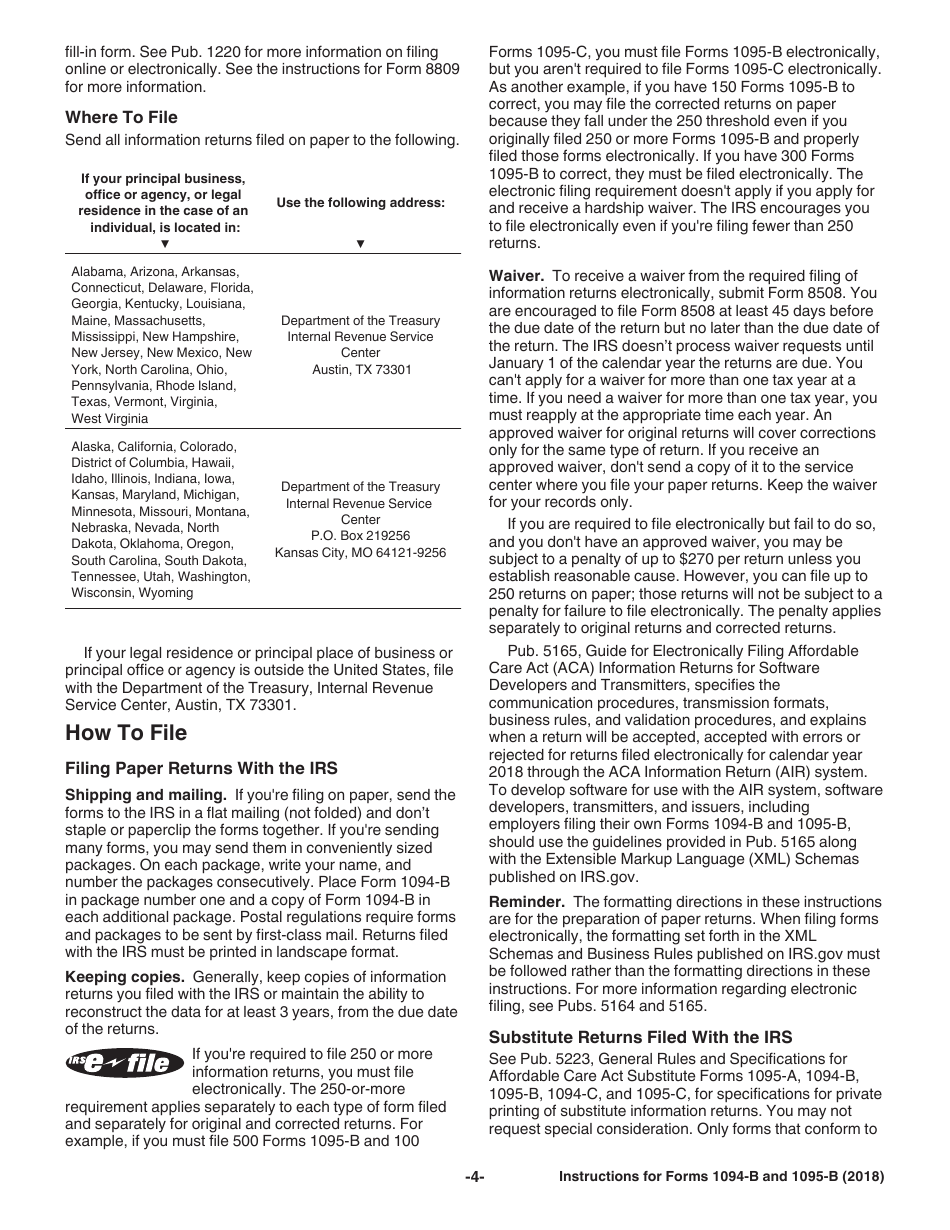 Instructions for IRS Form 1094-B, 1095-B, Page 4