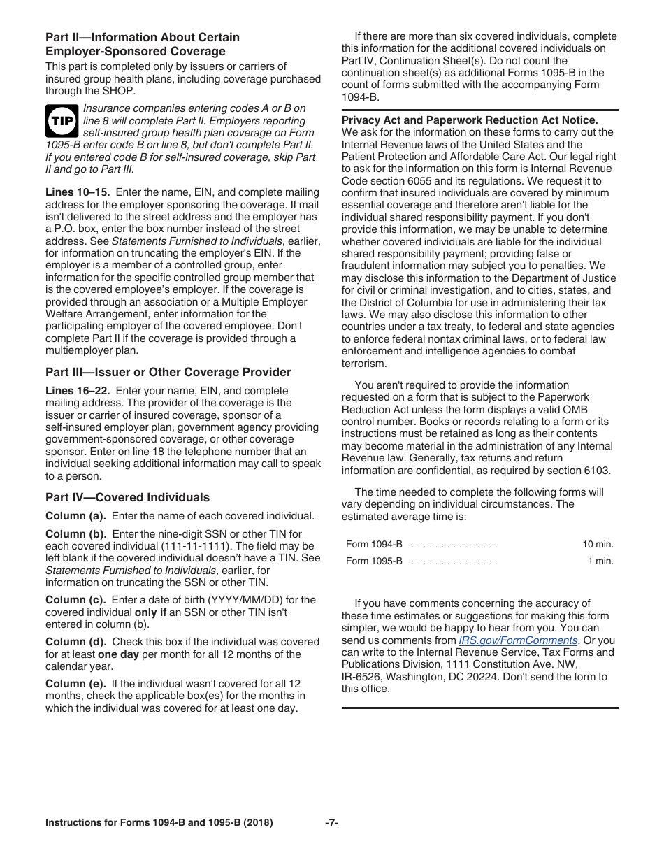 Instructions for IRS Form 1094-B, 1095-B, Page 7