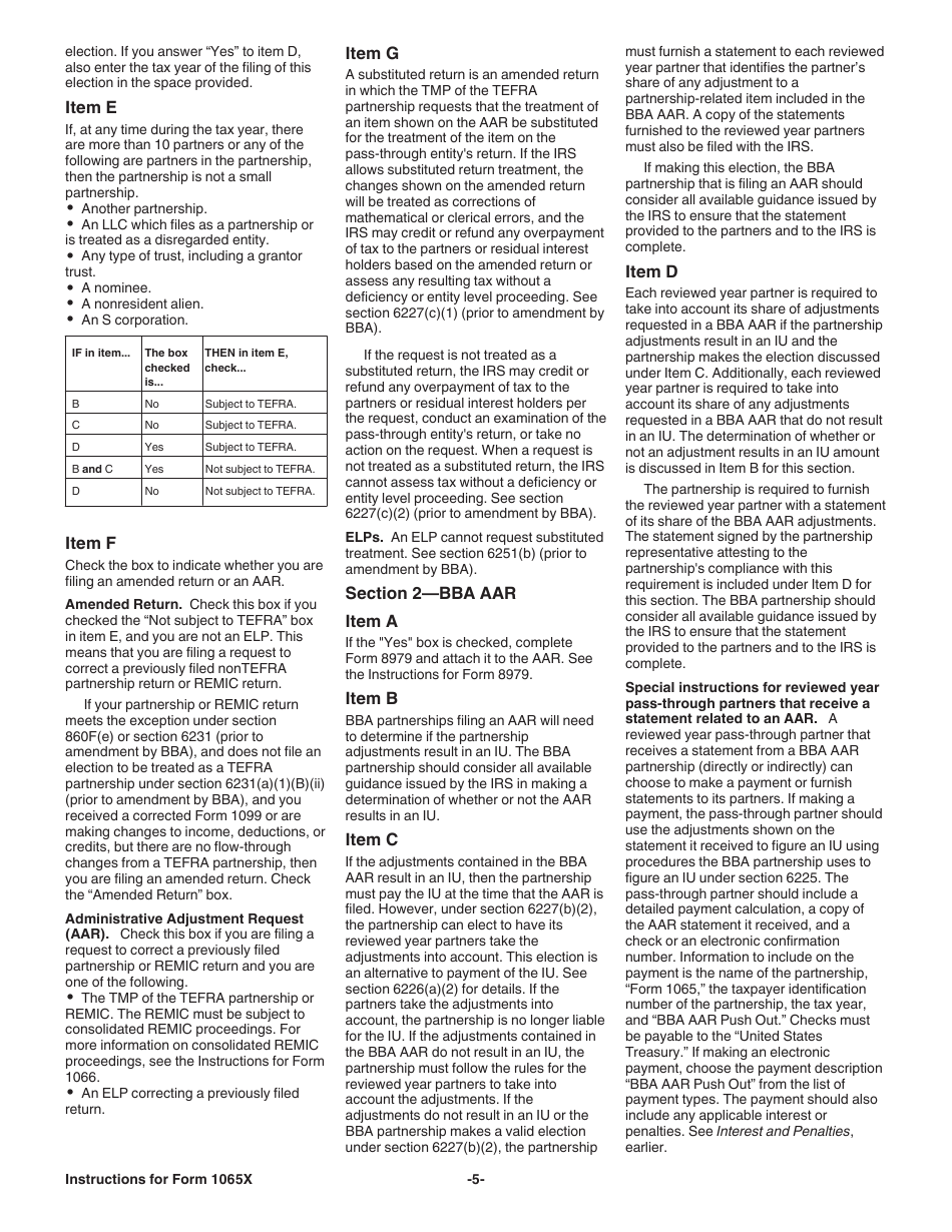 Instructions for IRS Form 1065X Amended Return or Administrative Adjustment Request (AAR), Page 5