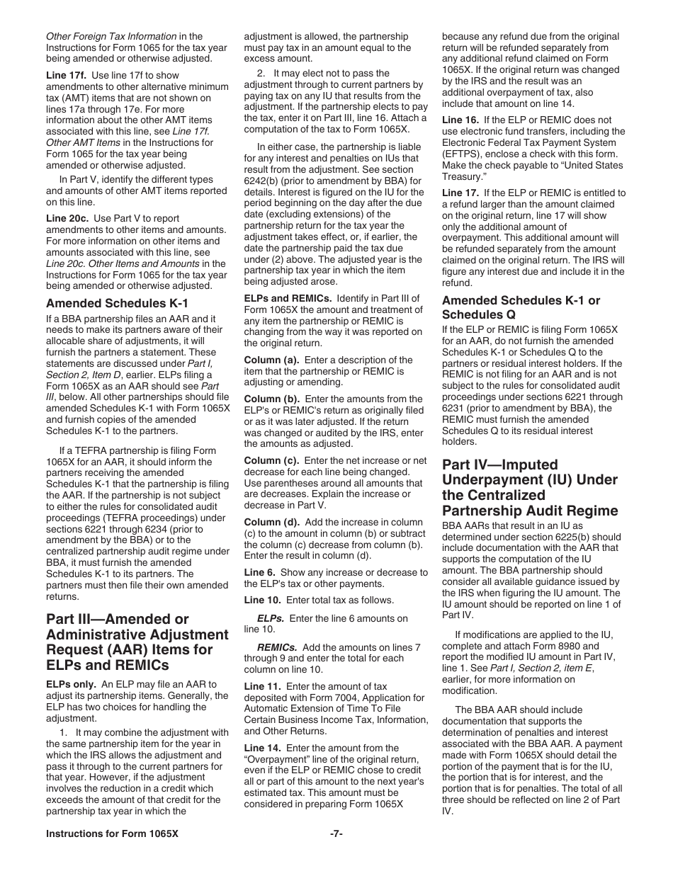 Instructions for IRS Form 1065X Amended Return or Administrative Adjustment Request (AAR), Page 7