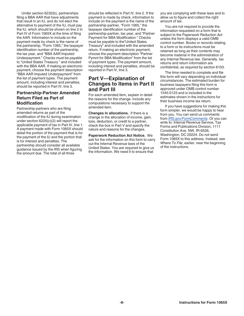 Instructions for IRS Form 1065X Amended Return or Administrative Adjustment Request (AAR), Page 8