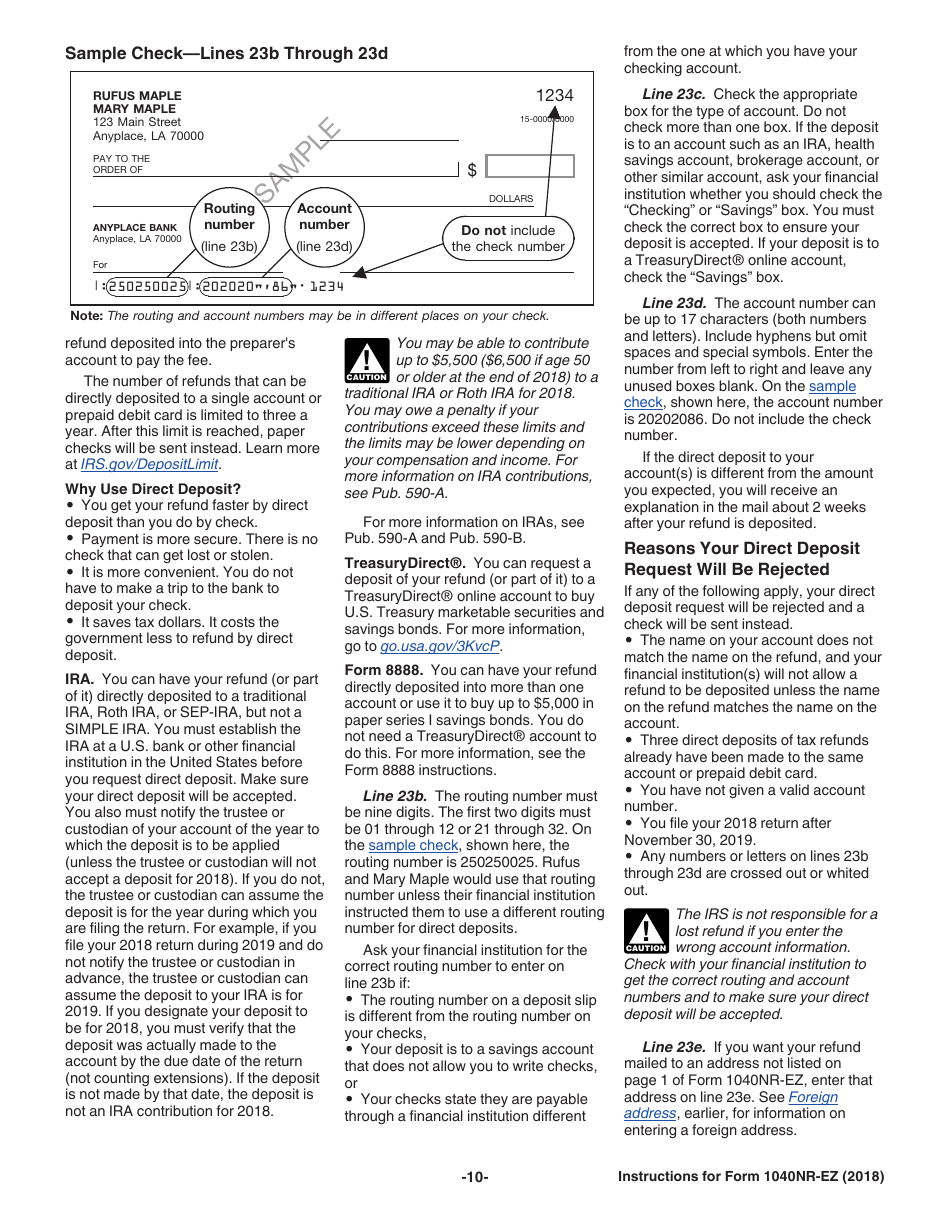 Instructions for IRS Form 1040NR-EZ U.S. Income Tax Return for Certain Nonresident Aliens With No Dependents, Page 10