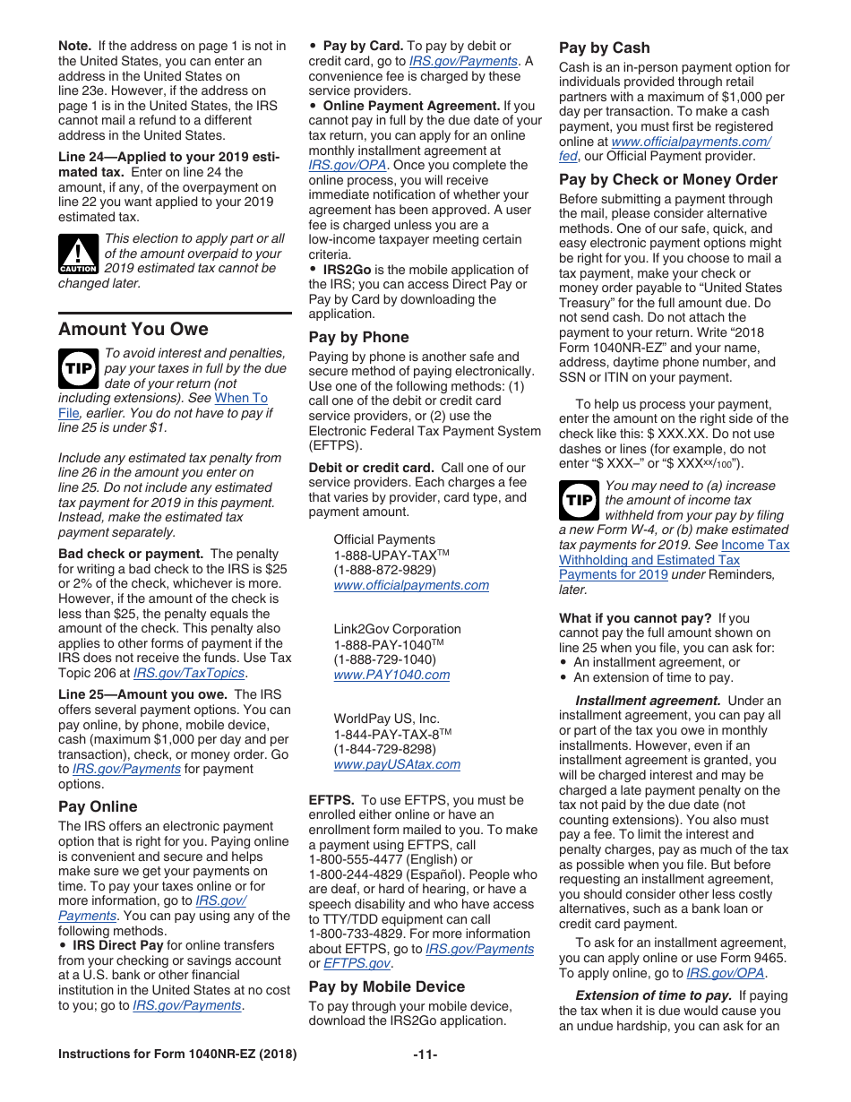 Instructions for IRS Form 1040NR-EZ U.S. Income Tax Return for Certain Nonresident Aliens With No Dependents, Page 11