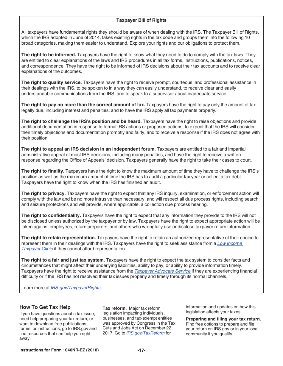Instructions for IRS Form 1040NR-EZ U.S. Income Tax Return for Certain Nonresident Aliens With No Dependents, Page 17