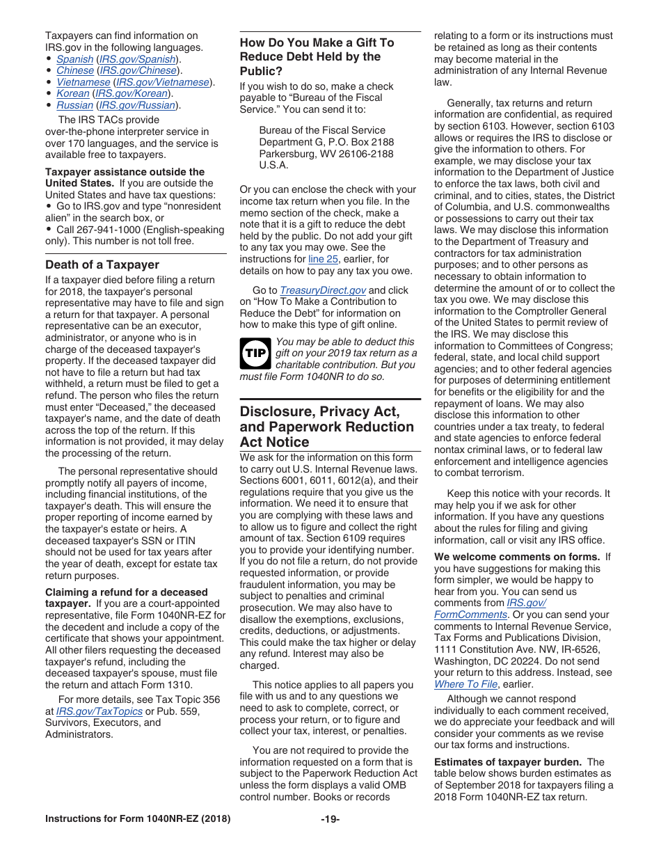 Instructions for IRS Form 1040NR-EZ U.S. Income Tax Return for Certain Nonresident Aliens With No Dependents, Page 19