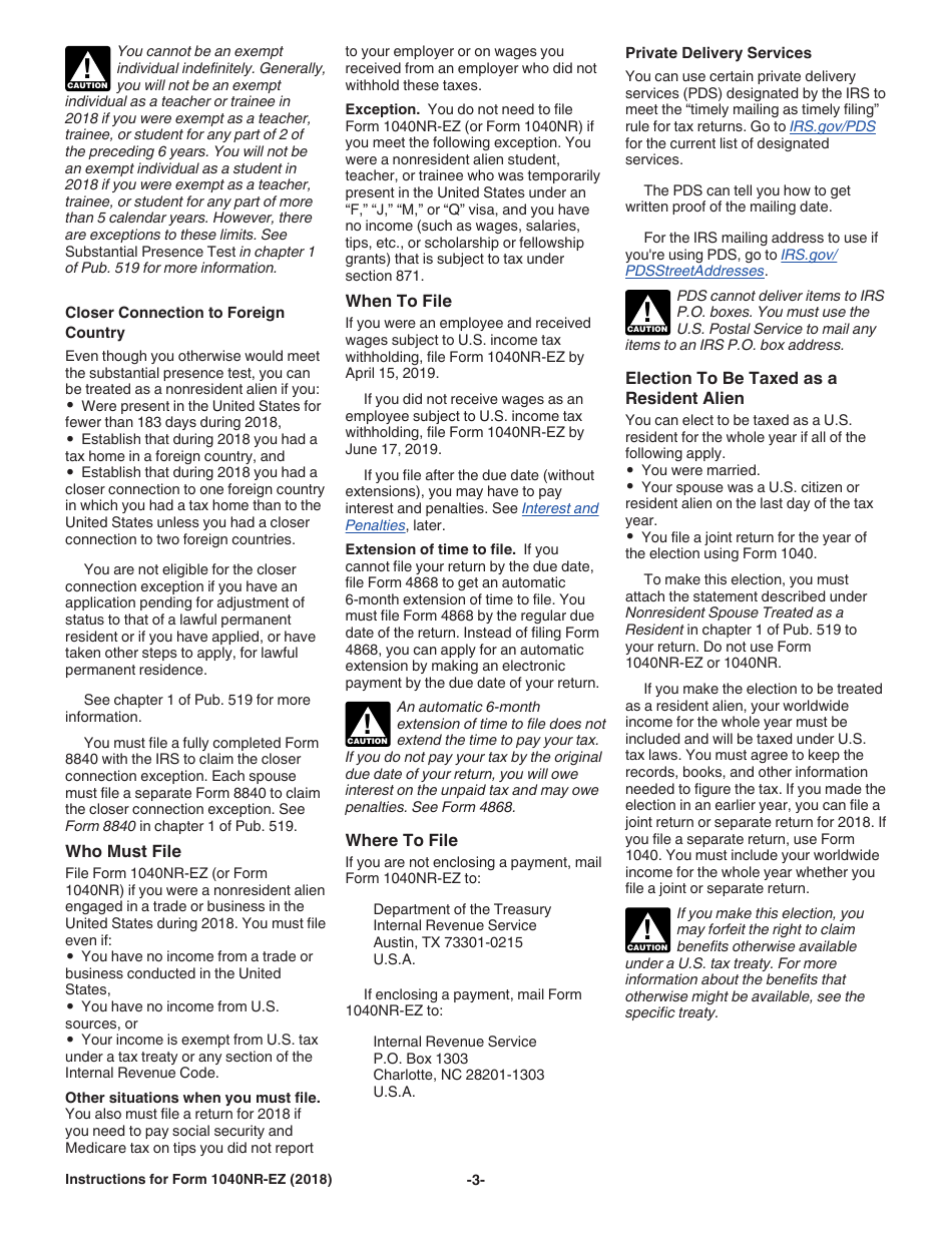 Instructions for IRS Form 1040NR-EZ U.S. Income Tax Return for Certain Nonresident Aliens With No Dependents, Page 3