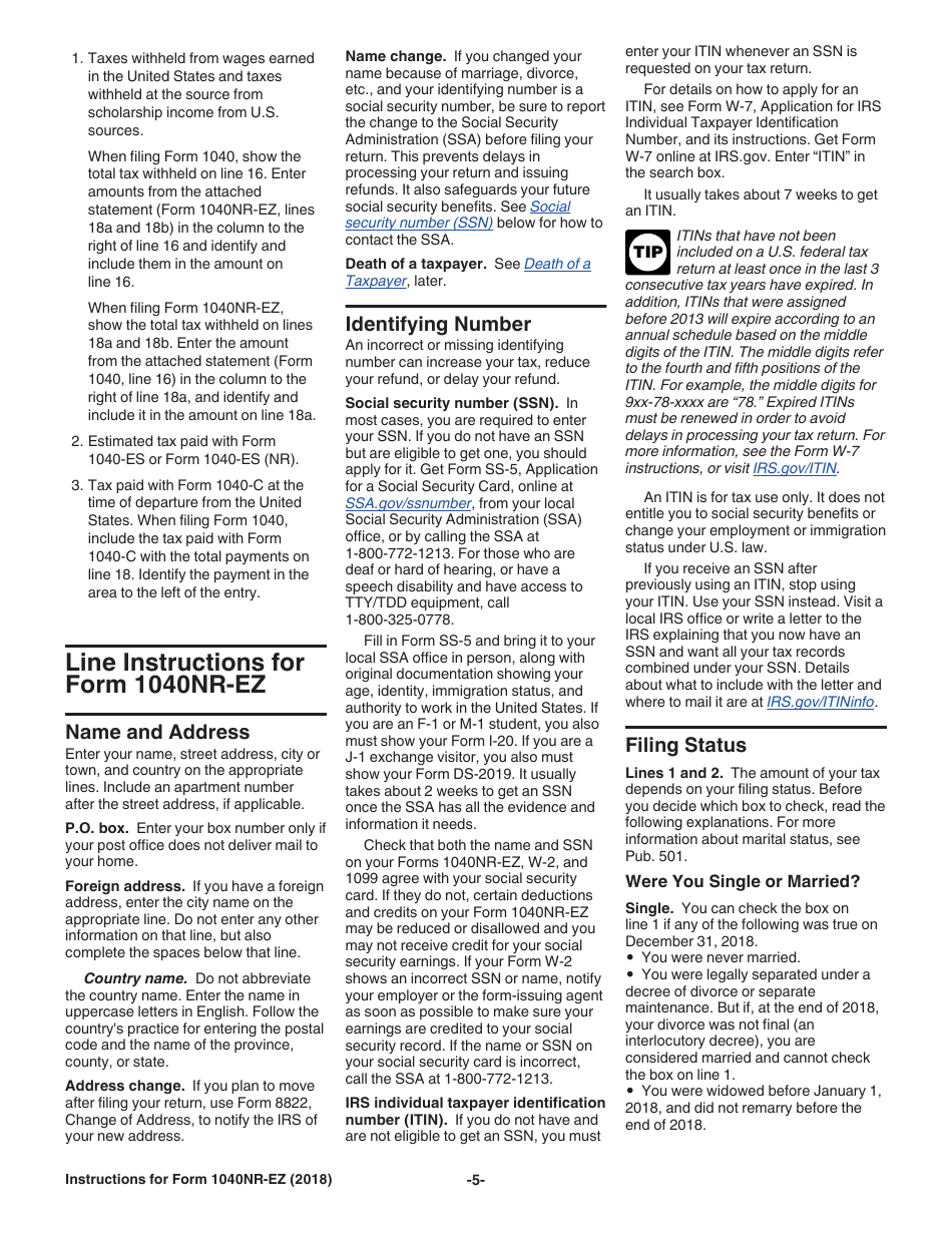 Instructions for IRS Form 1040NR-EZ U.S. Income Tax Return for Certain Nonresident Aliens With No Dependents, Page 5