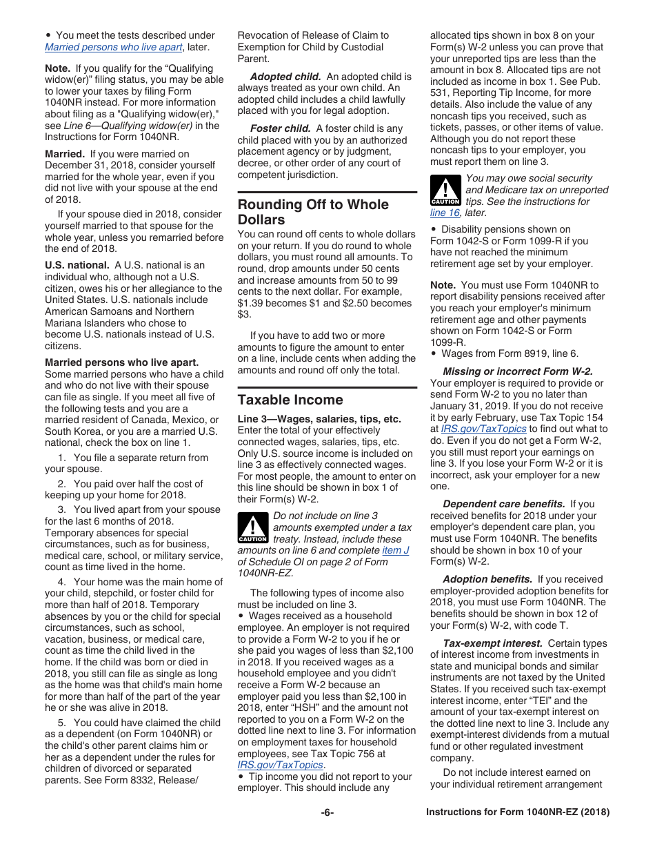 Instructions for IRS Form 1040NR-EZ U.S. Income Tax Return for Certain Nonresident Aliens With No Dependents, Page 6