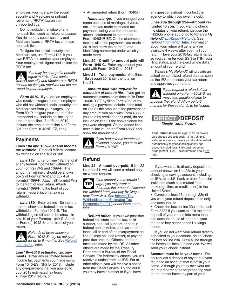 Instructions for IRS Form 1040NR-EZ U.S. Income Tax Return for Certain Nonresident Aliens With No Dependents, Page 9