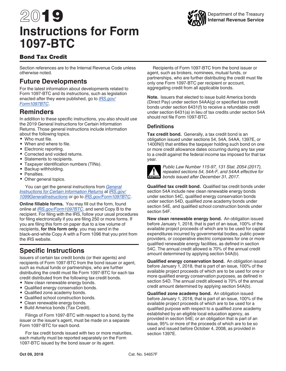 Instructions for IRS Form 1097-BTC Bond Tax Credit, Page 1