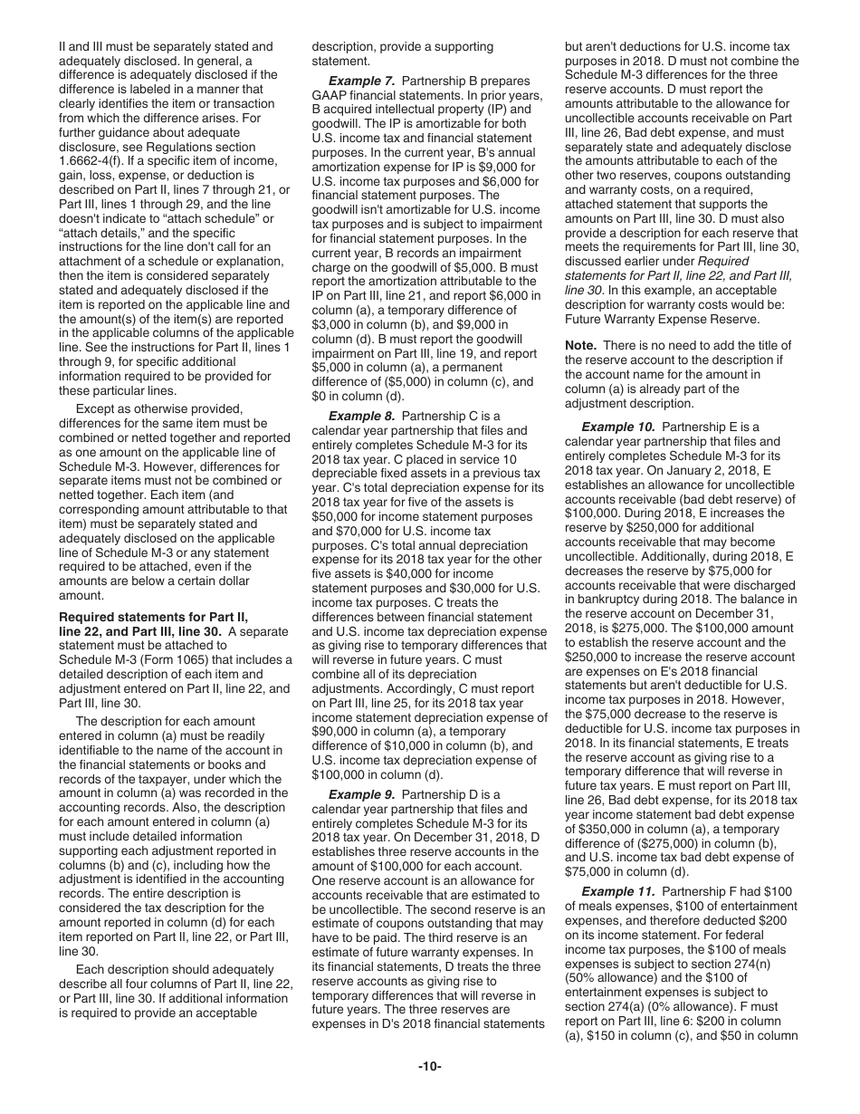 Instructions for IRS Form 1065 Schedule M-3 Net Income (Loss) Reconciliation for Certain Partnerships, Page 10