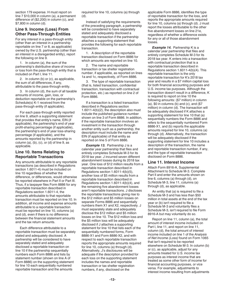 Instructions for IRS Form 1065 Schedule M-3 Net Income (Loss) Reconciliation for Certain Partnerships, Page 12
