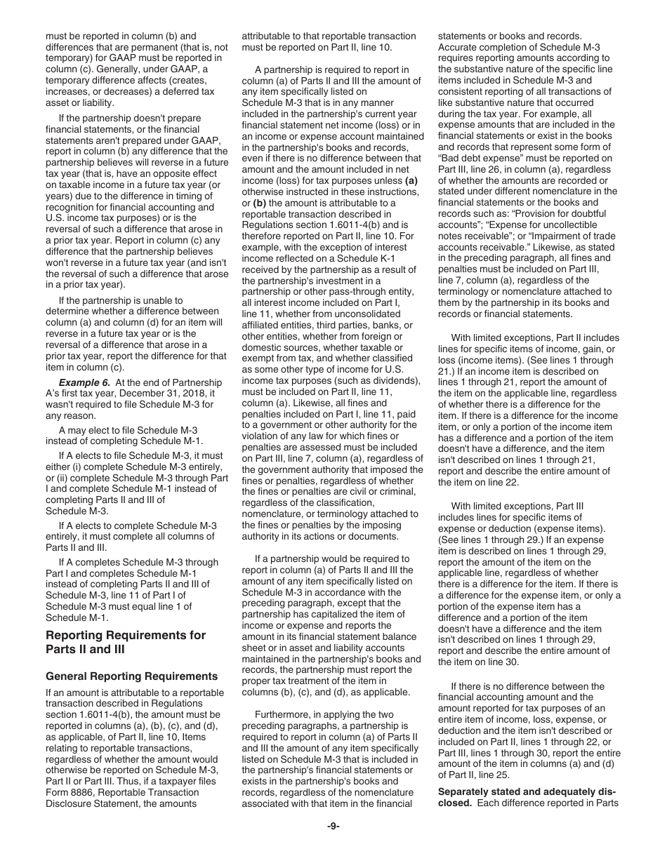 Instructions for IRS Form 1065 Schedule M-3 Net Income (Loss) Reconciliation for Certain Partnerships, Page 9