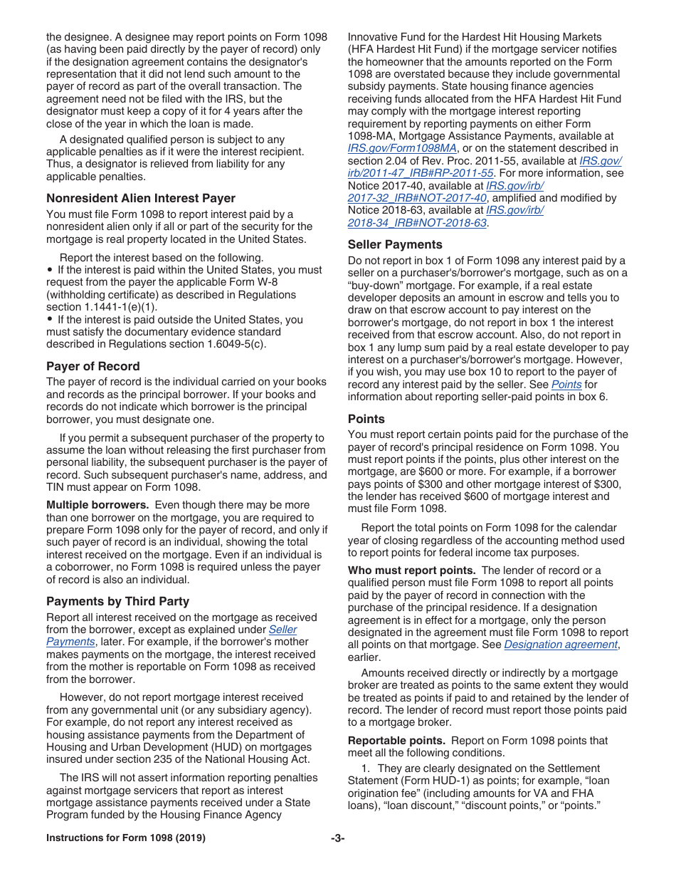 Instructions for IRS Form 1098 Mortgage Interest Statement, Page 3