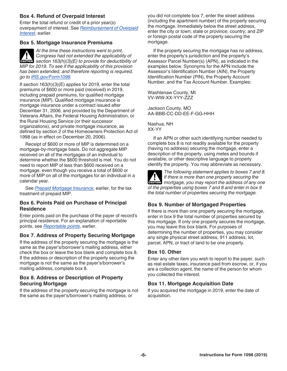 Instructions for IRS Form 1098 Mortgage Interest Statement, Page 6