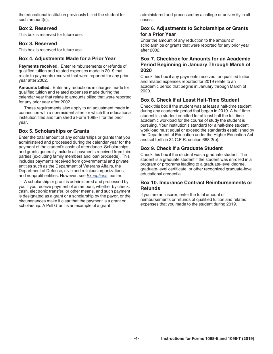 Instructions for IRS Form 1098-E, 1098-T Student Loan Interest Statement and Tuition Statement, Page 4