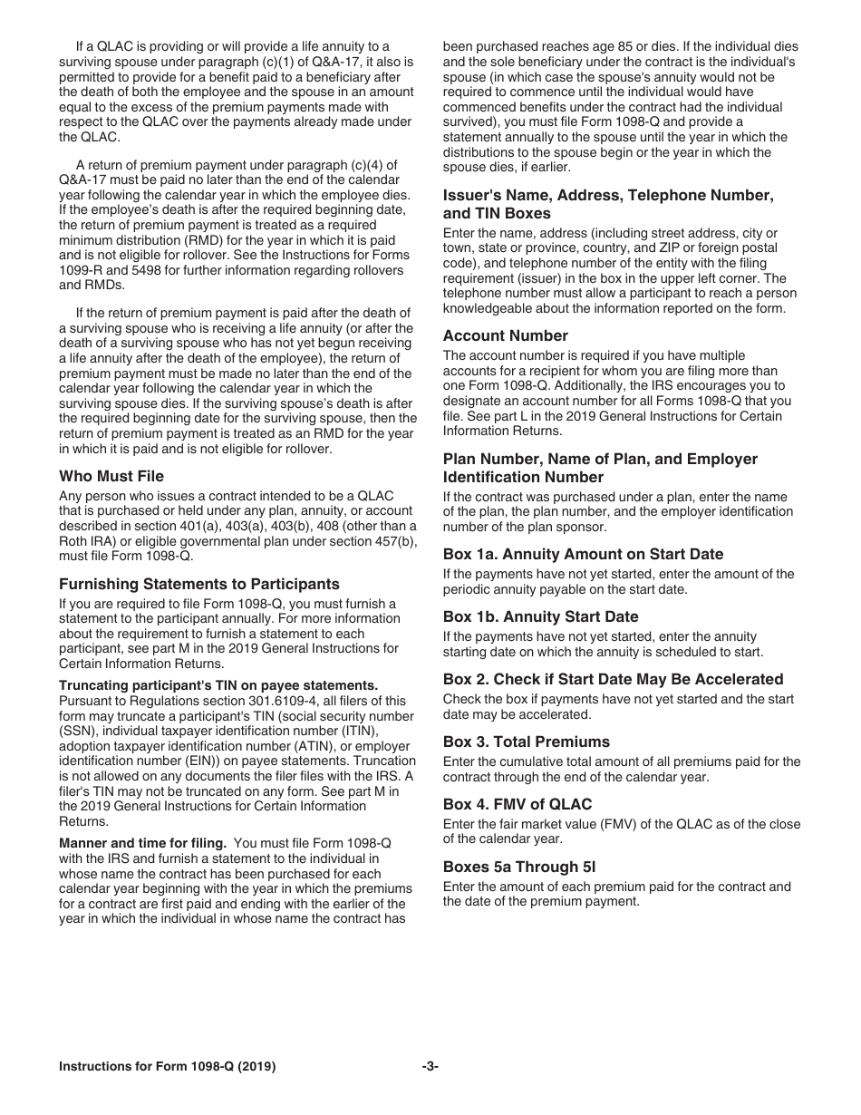 Instructions for IRS Form 1098-Q Qualifying Longevity Annuity Contract Information, Page 3