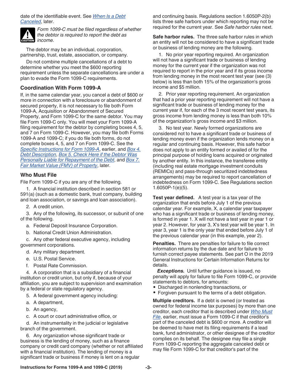 Instructions for IRS Form 1099-A, 1099-C Acquisition or Abandonment of Secured Property and Cancellation of Debt, Page 3