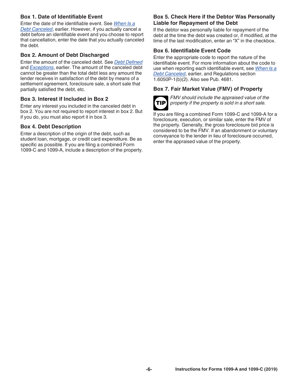 Instructions for IRS Form 1099-A, 1099-C Acquisition or Abandonment of Secured Property and Cancellation of Debt, Page 6