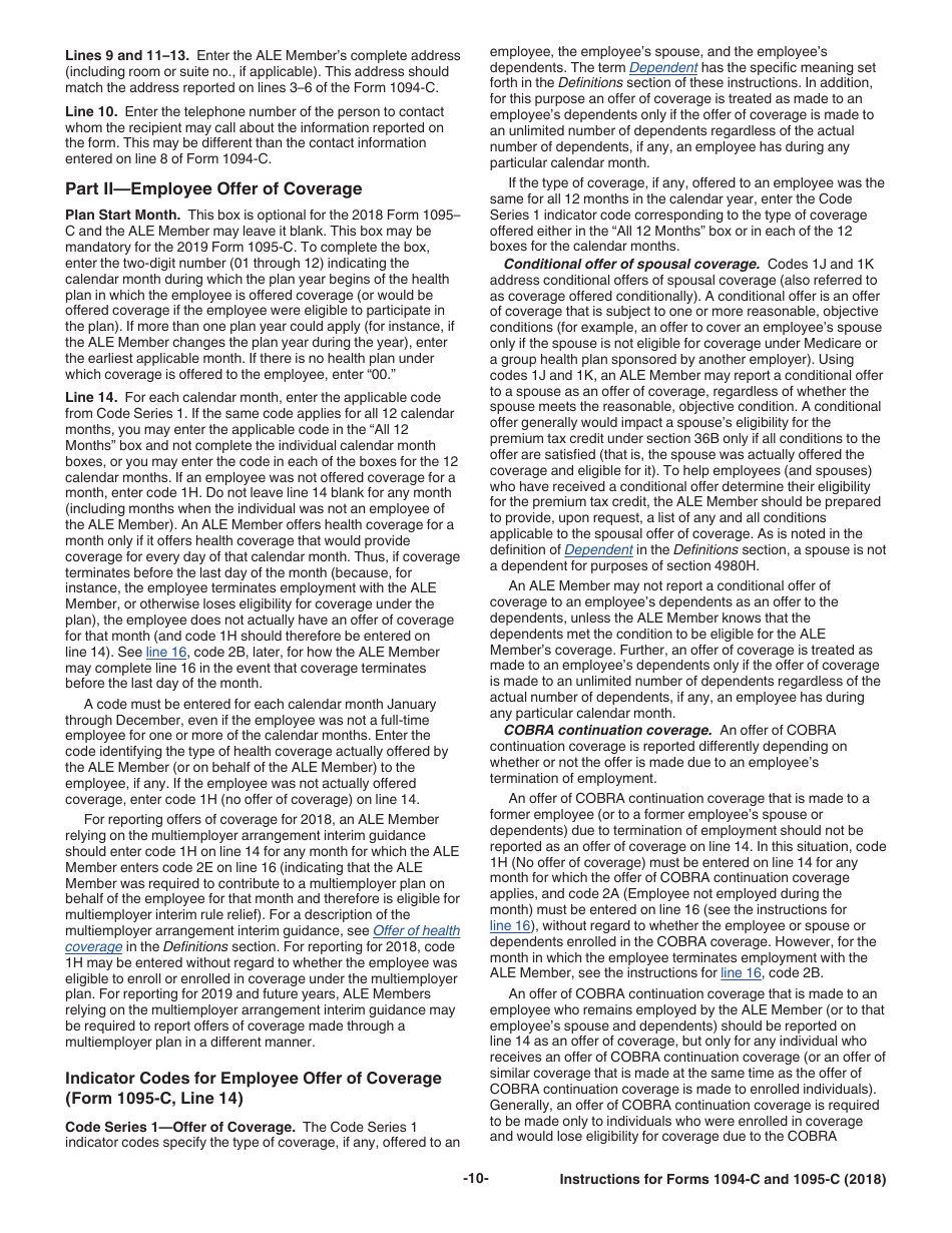Instructions for IRS Form 1094-C, 1095-C, Page 10