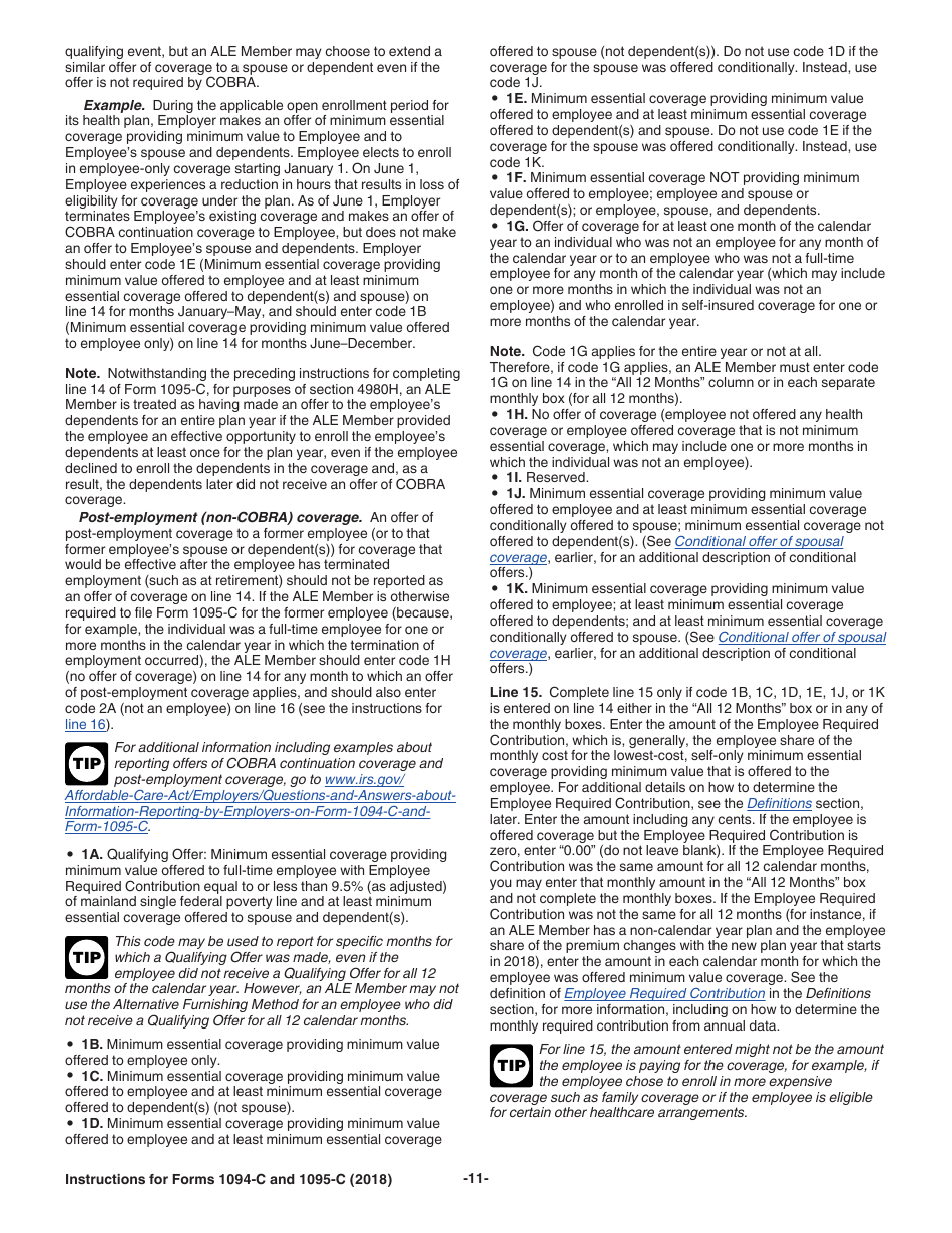 Instructions for IRS Form 1094-C, 1095-C, Page 11