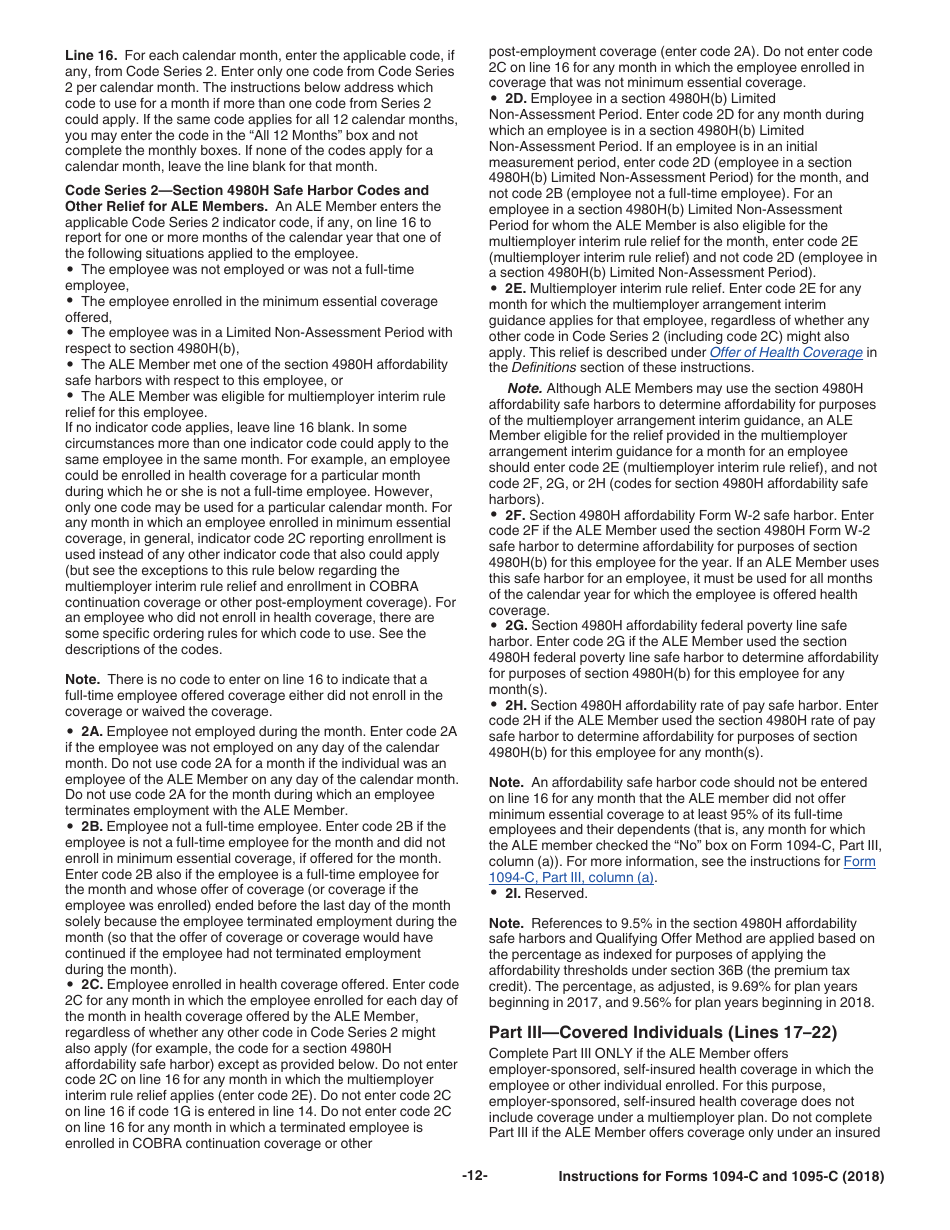 Instructions for IRS Form 1094-C, 1095-C, Page 12
