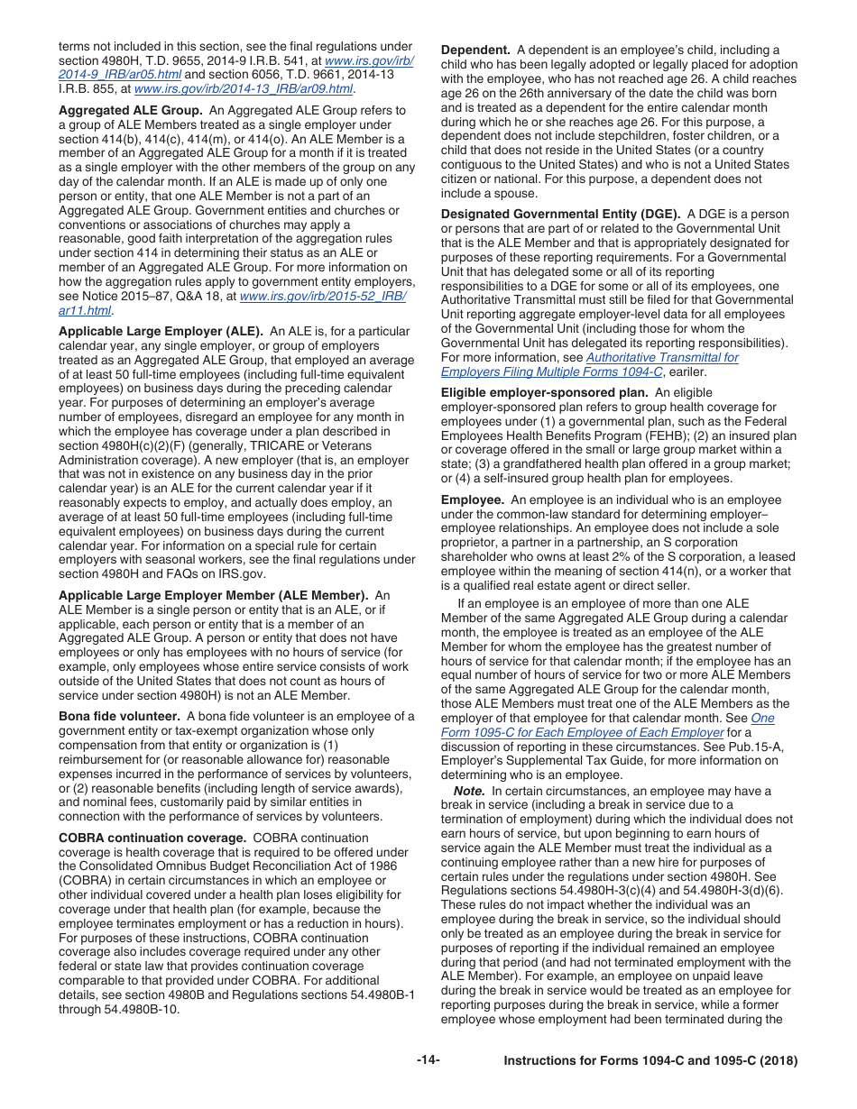 Instructions for IRS Form 1094-C, 1095-C, Page 14