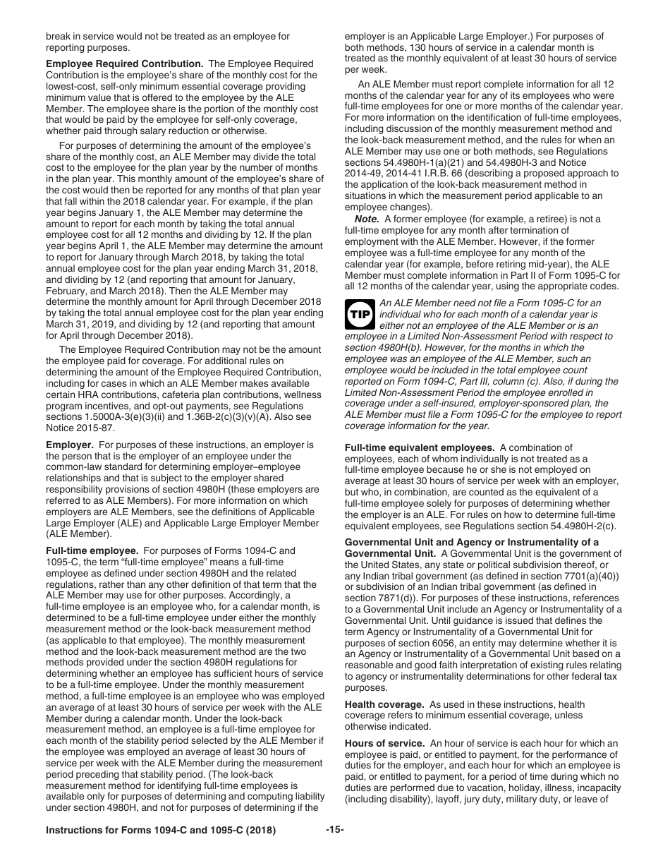 Instructions for IRS Form 1094-C, 1095-C, Page 15