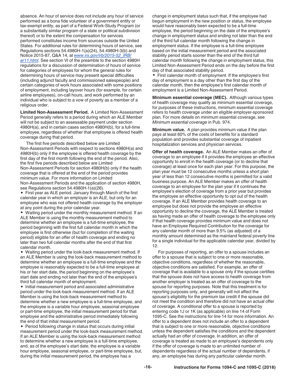 Instructions for IRS Form 1094-C, 1095-C, Page 16