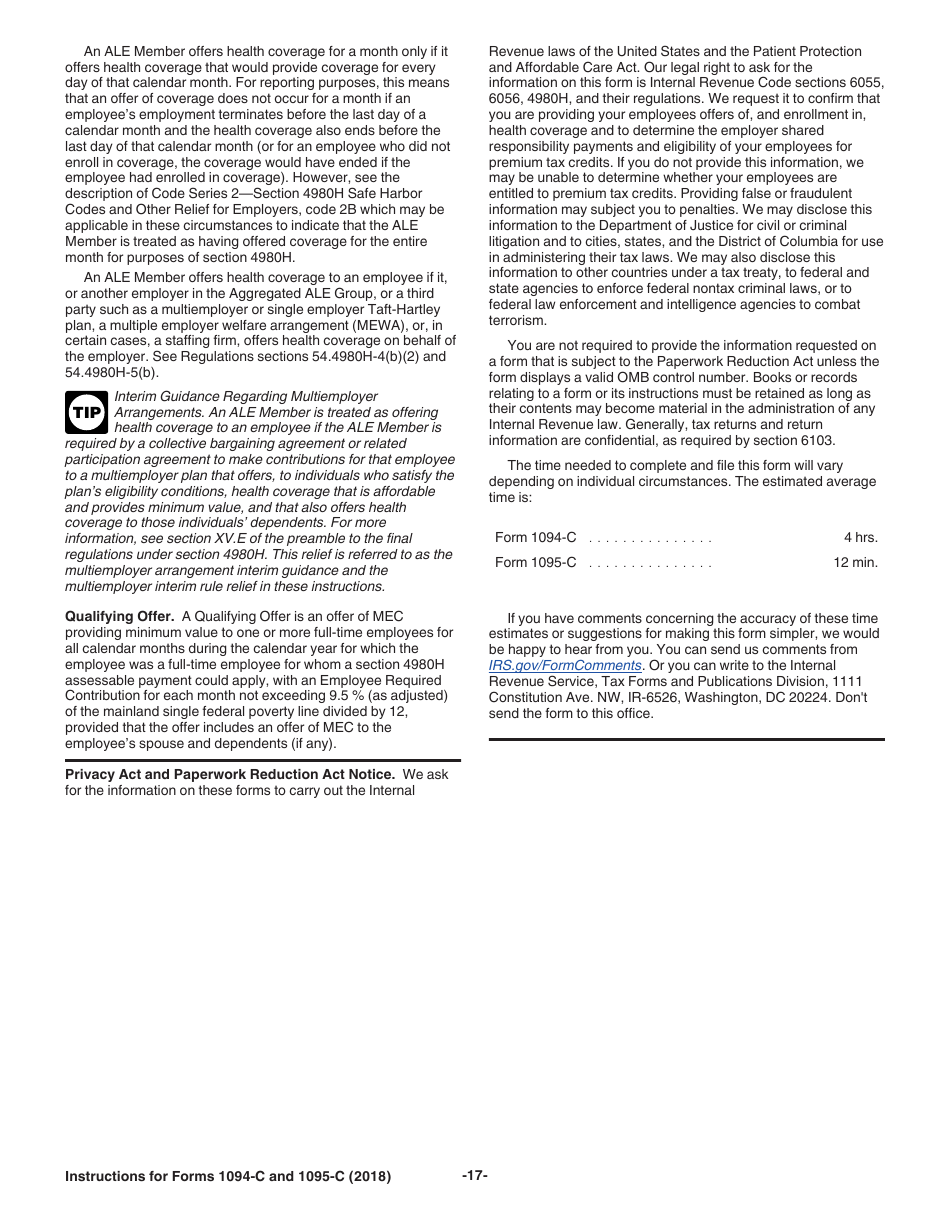 Instructions for IRS Form 1094-C, 1095-C, Page 17