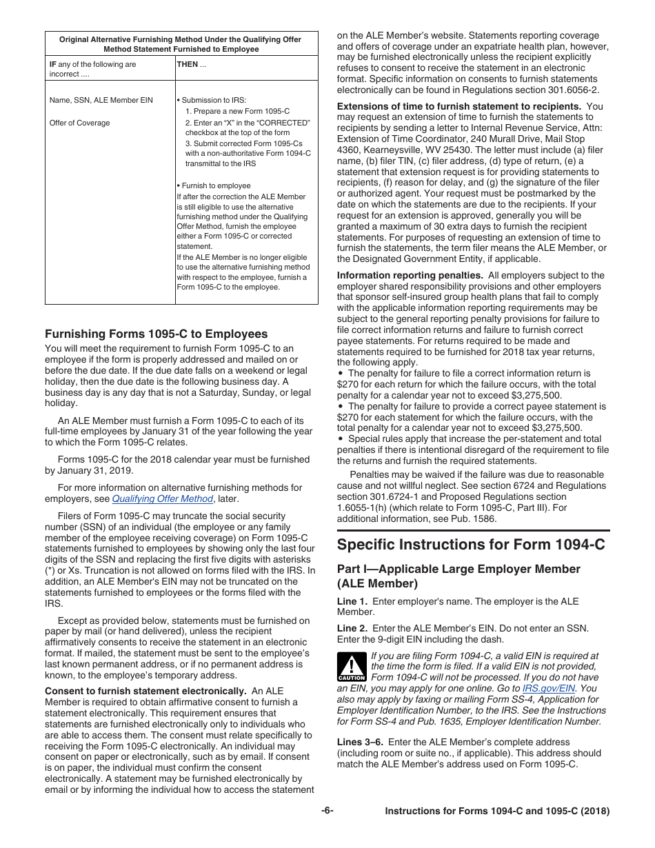 Instructions for IRS Form 1094-C, 1095-C, Page 6
