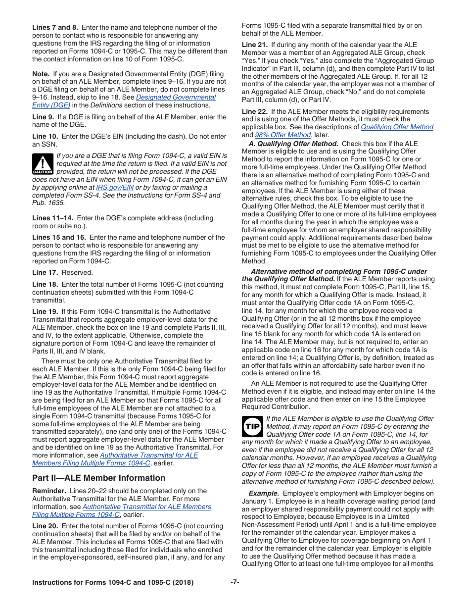 Instructions for IRS Form 1094-C, 1095-C, Page 7