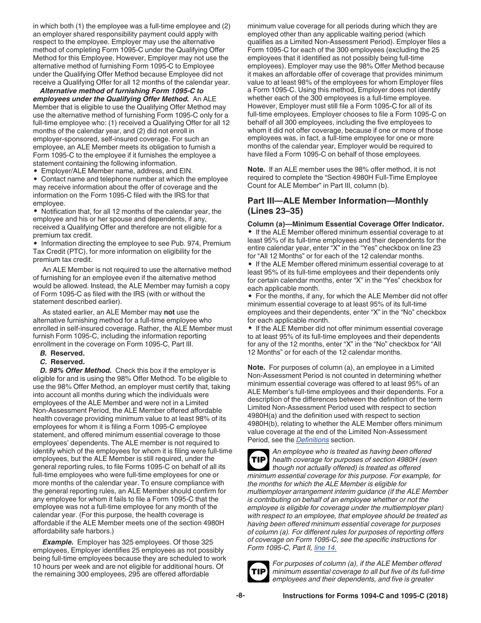 Instructions for IRS Form 1094-C, 1095-C, Page 8