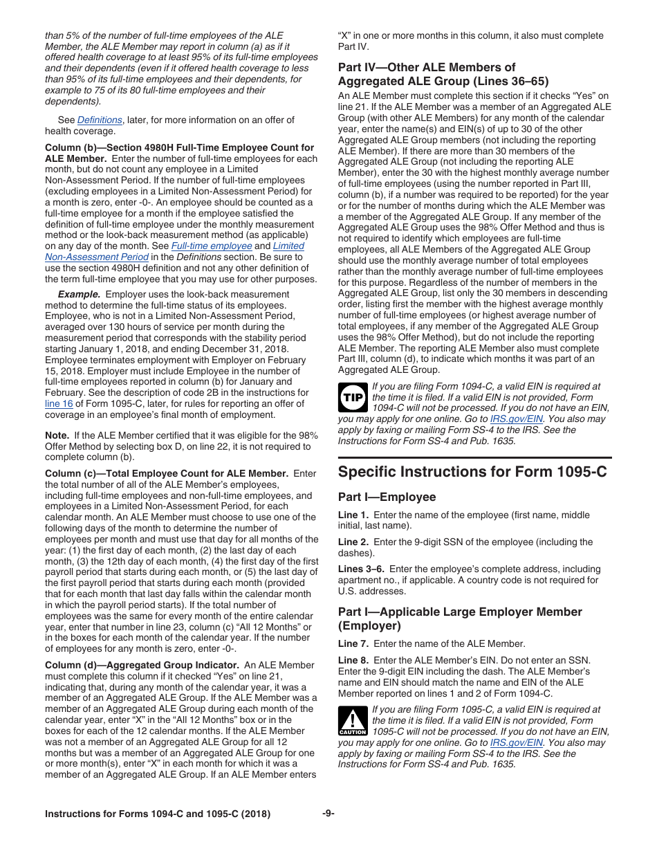 Instructions for IRS Form 1094-C, 1095-C, Page 9