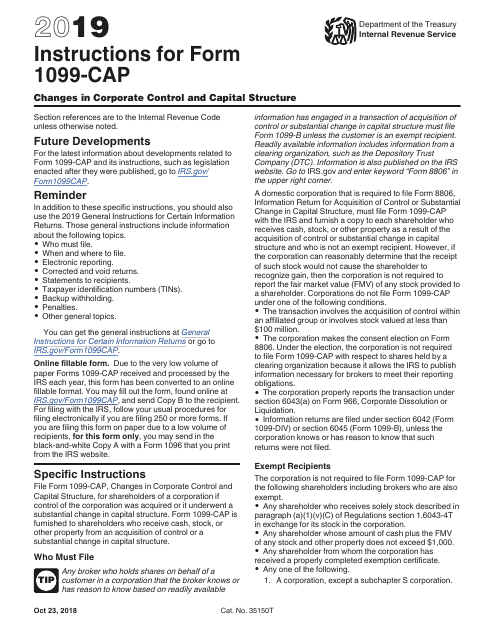 Instructions for IRS Form 1099-CAP Changes in Corporate Control and Capital Structure, 2019