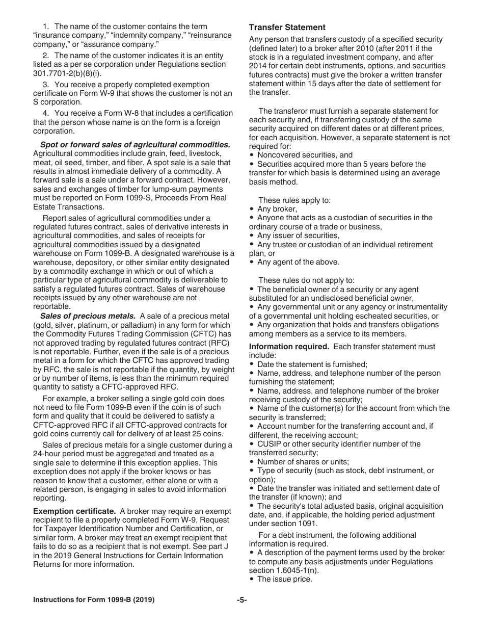 Instructions for IRS Form 1099-B Proceeds From Broker and Barter Exchange Transactions, Page 5