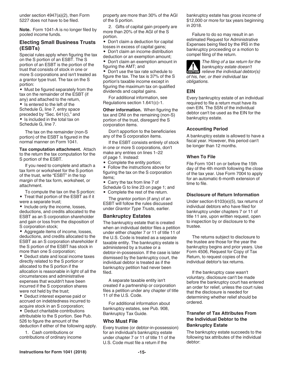 Instructions for IRS Form 1041 Schedule A, B, G, J, K-1 U.S. Income Tax Return for Estates and Trusts, Page 15